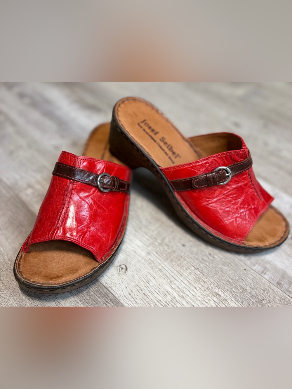 Josef Seibel Rebecca 21 Leather Red Slides - Size 37